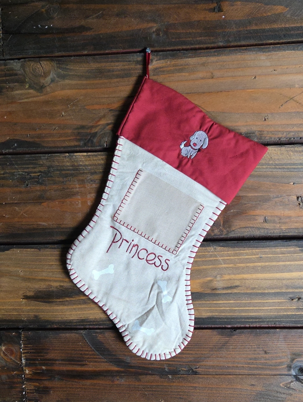 Vintage Target "Princess" Christmas Pet Stocking Photo Red Cuff Stitching Bone